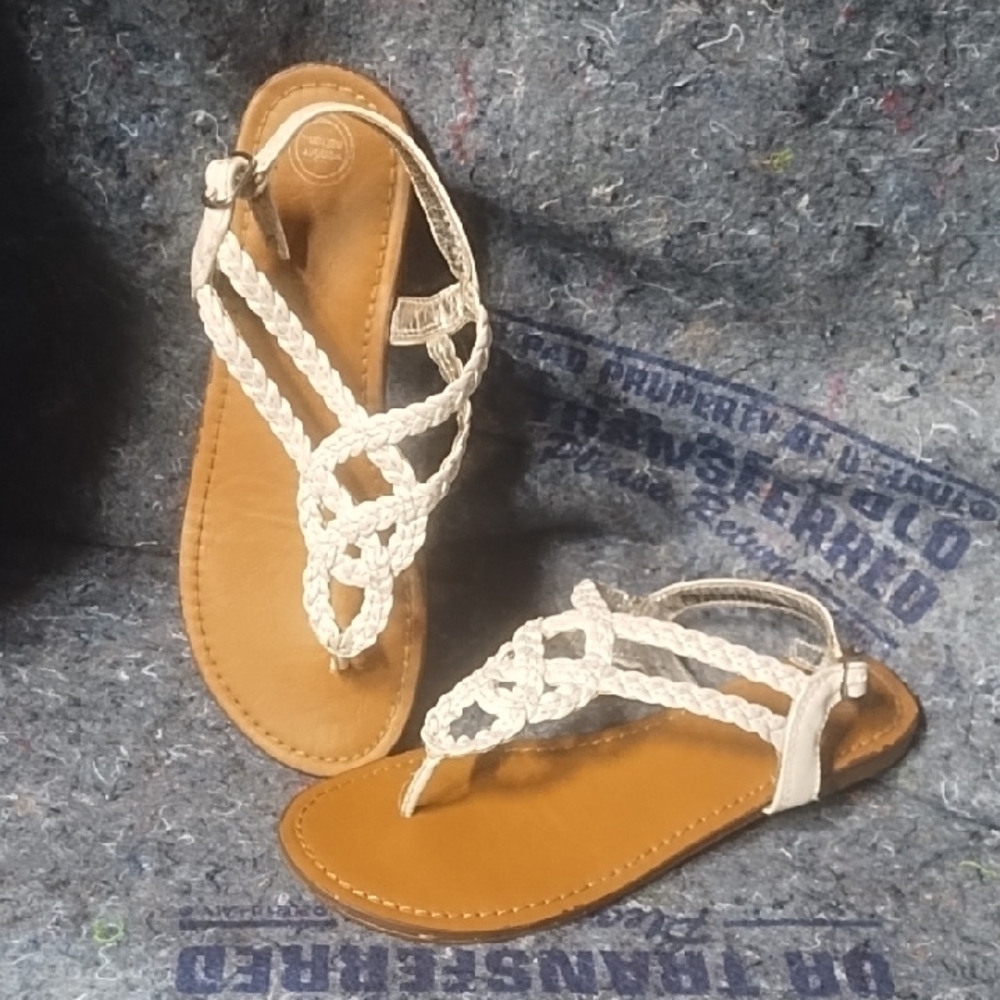Wonder Nation White and Tan Braided Sandals